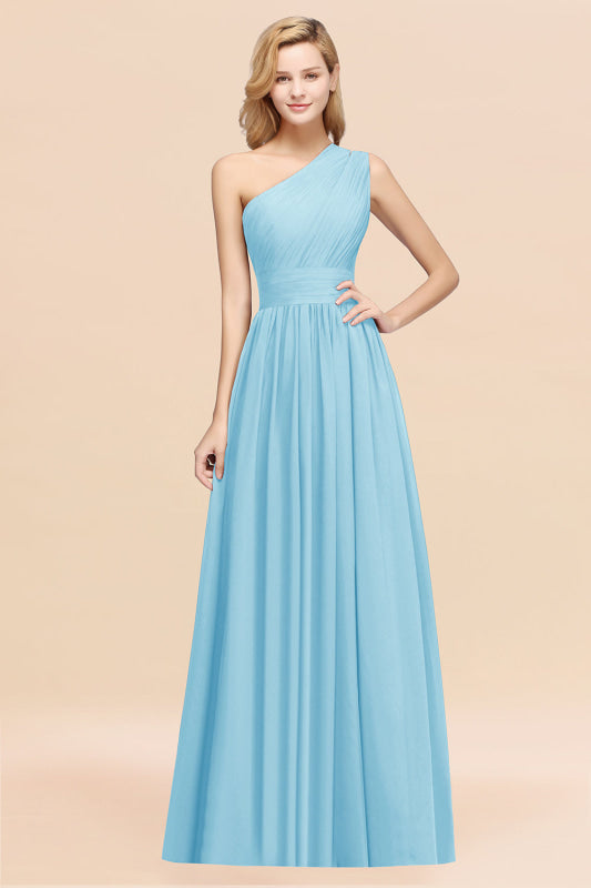 One Shoulder Pleated Chiffon A-line Bridesmaid Dress Burgundy