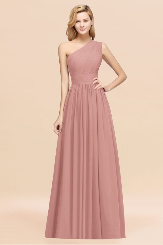 One Shoulder Pleated Chiffon A-line Bridesmaid Dress Burgundy
