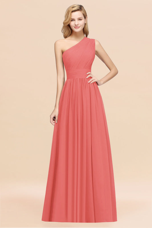One Shoulder Pleated Chiffon A-line Bridesmaid Dress Burgundy