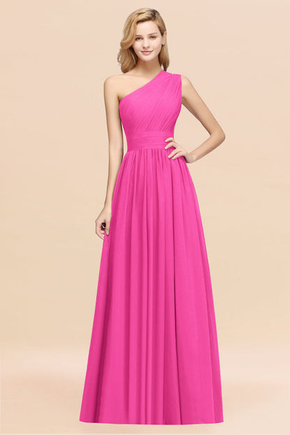 One Shoulder Pleated Chiffon A-line Bridesmaid Dress Burgundy