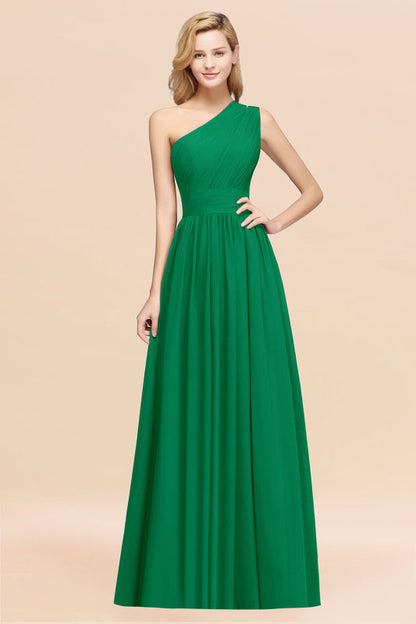 One Shoulder Pleated Chiffon A-line Bridesmaid Dress Burgundy