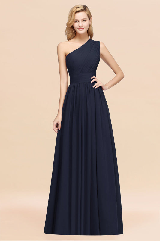 One Shoulder Pleated Chiffon A-line Bridesmaid Dress Burgundy