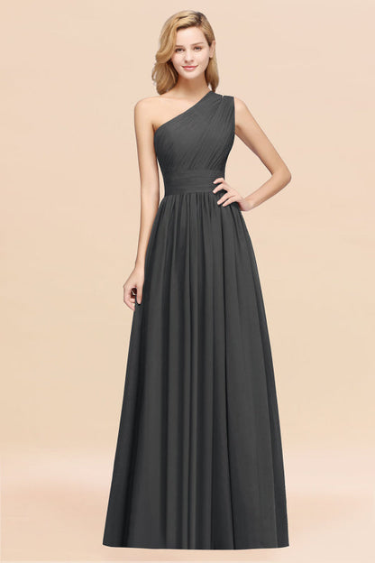 One Shoulder Pleated Chiffon A-line Bridesmaid Dress Burgundy