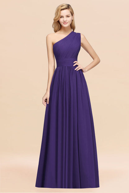 One Shoulder Pleated Chiffon A-line Bridesmaid Dress Burgundy