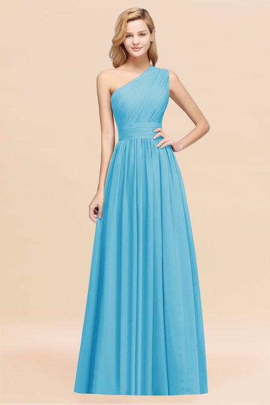 One Shoulder Pleated Chiffon A-line Bridesmaid Dress Burgundy