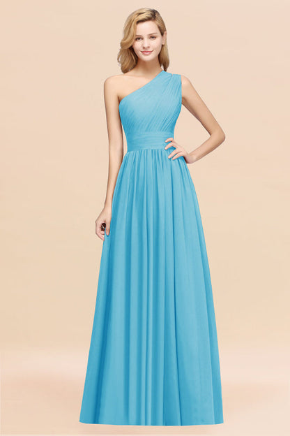 One Shoulder Pleated Chiffon A-line Bridesmaid Dress Burgundy