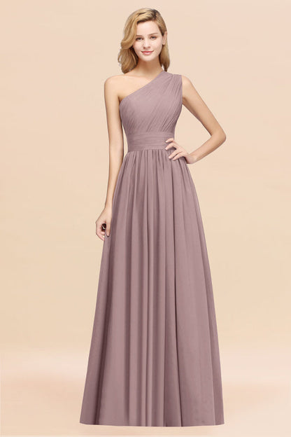 One Shoulder Pleated Chiffon A-line Bridesmaid Dress Burgundy