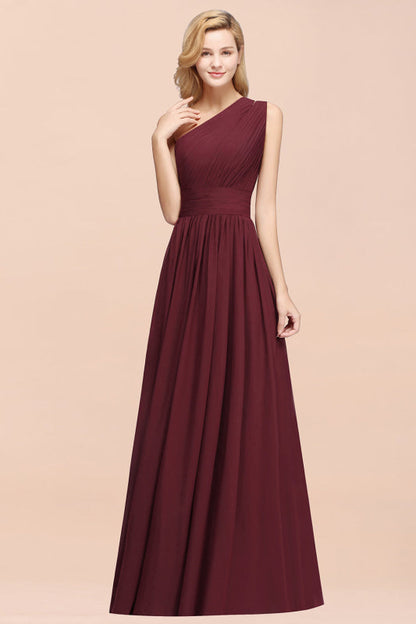 One Shoulder Pleated Chiffon A-line Bridesmaid Dress Burgundy