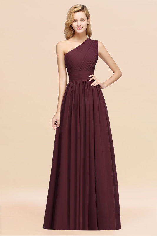 One Shoulder Pleated Chiffon A-line Bridesmaid Dress Burgundy
