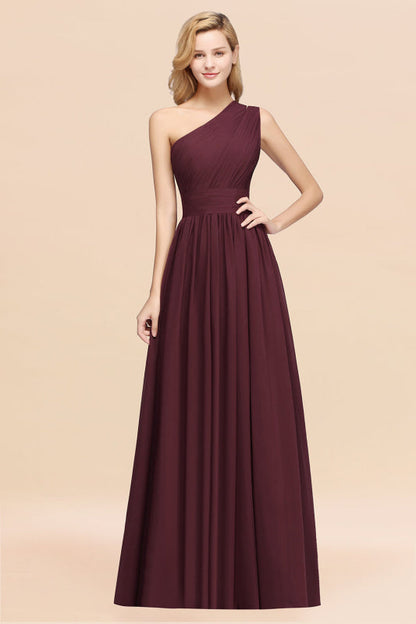 One Shoulder Pleated Chiffon A-line Bridesmaid Dress Burgundy