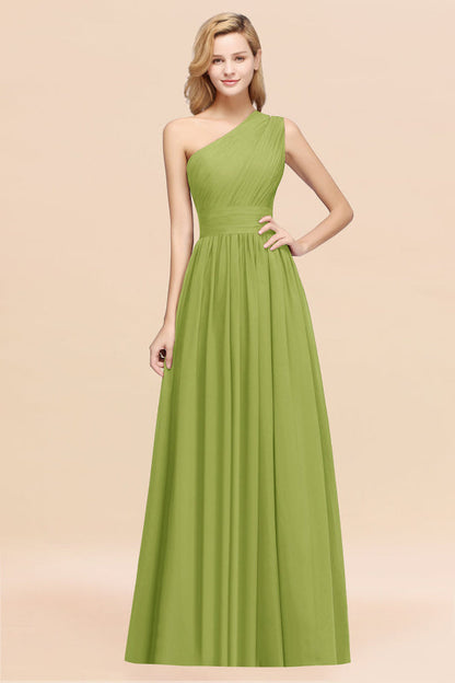 One Shoulder Pleated Chiffon A-line Bridesmaid Dress Burgundy