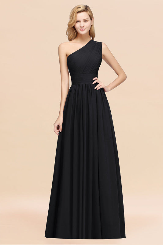 One Shoulder Pleated Chiffon A-line Bridesmaid Dress Burgundy