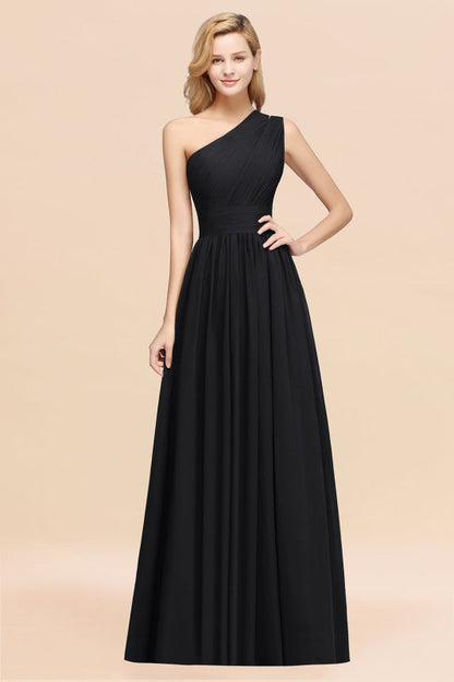 One Shoulder Pleated Chiffon A-line Bridesmaid Dress Burgundy