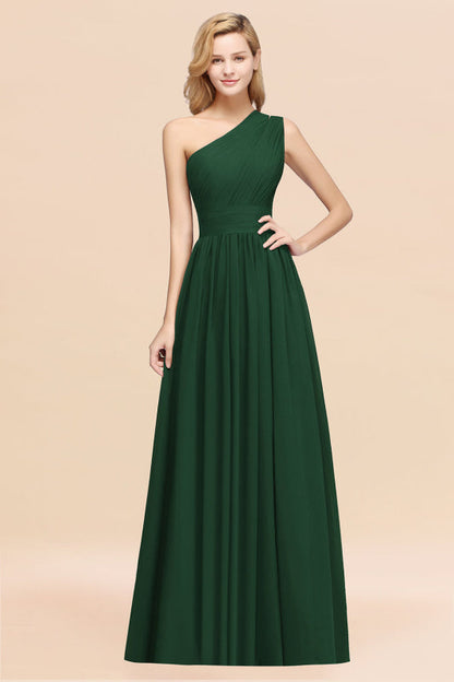 One Shoulder Pleated Chiffon A-line Bridesmaid Dress Burgundy