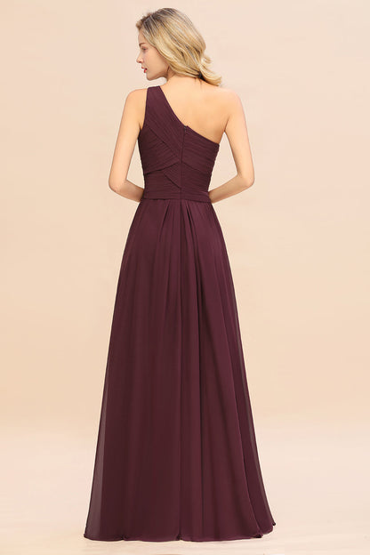 One Shoulder Aline Chiffon Bridesmaid Dress Long Wedding Guest Dress