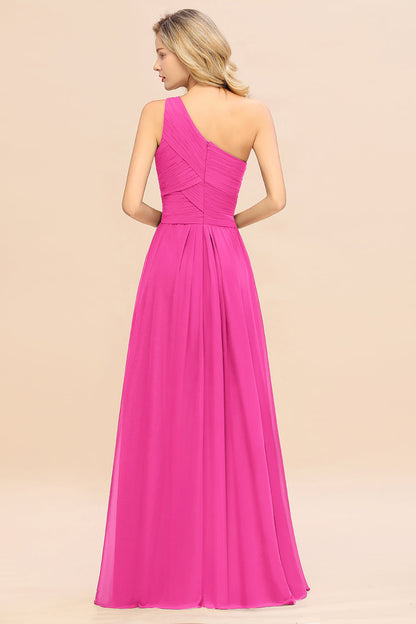 One Shoulder Aline Chiffon Bridesmaid Dress Long Wedding Guest Dress