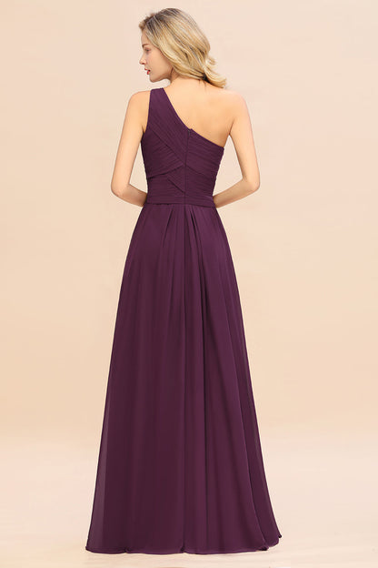 One Shoulder Aline Chiffon Bridesmaid Dress Long Wedding Guest Dress