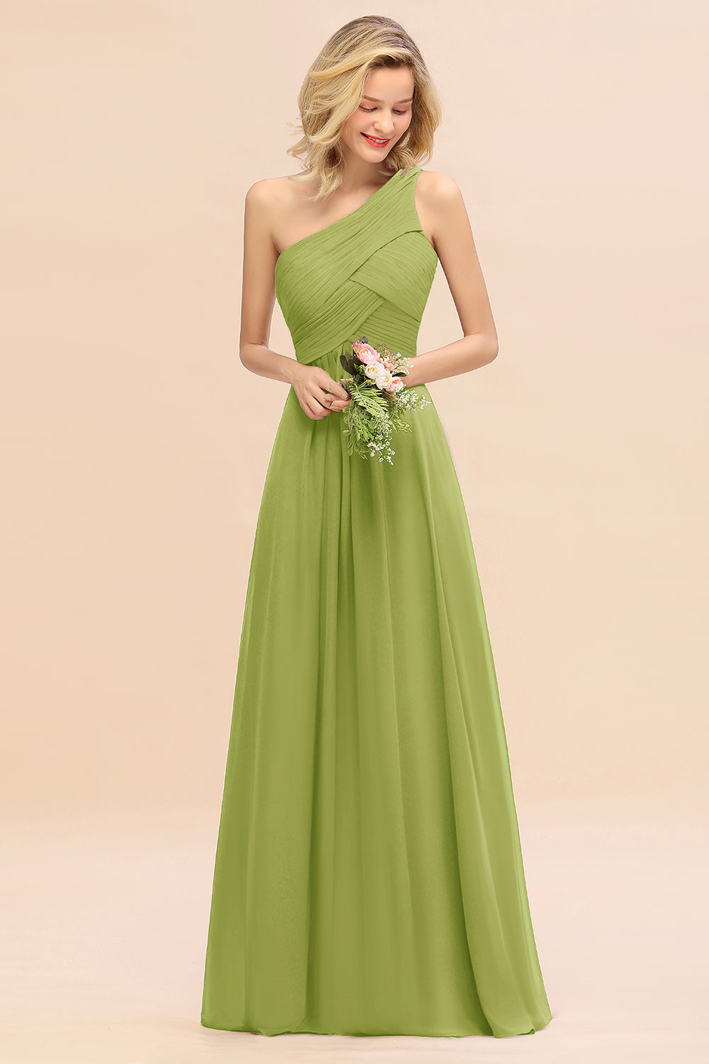 One Shoulder Aline Chiffon Bridesmaid Dress Long Wedding Guest Dress