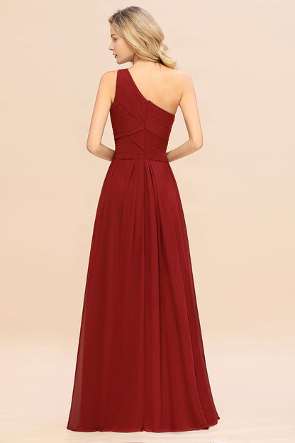 One Shoulder Aline Chiffon Bridesmaid Dress Long Wedding Guest Dress