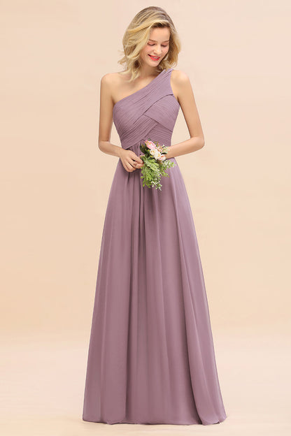 One Shoulder Aline Chiffon Bridesmaid Dress Long Wedding Guest Dress