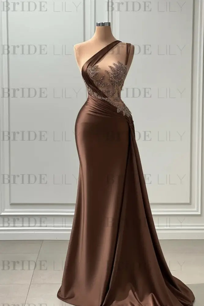 One Shoulder Purple Mermaid Prom Dress with Pleated Beading