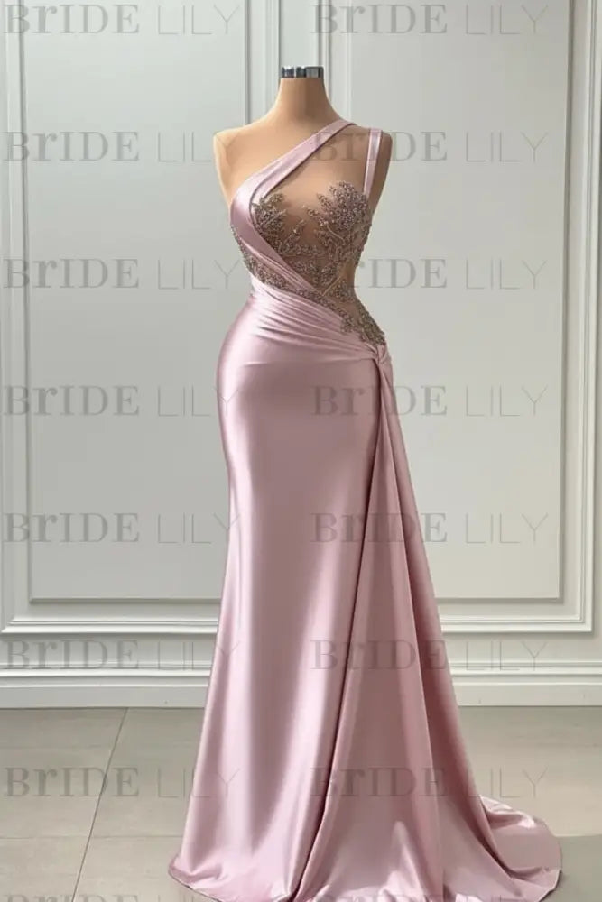 One Shoulder Purple Mermaid Prom Dress with Pleated Beading