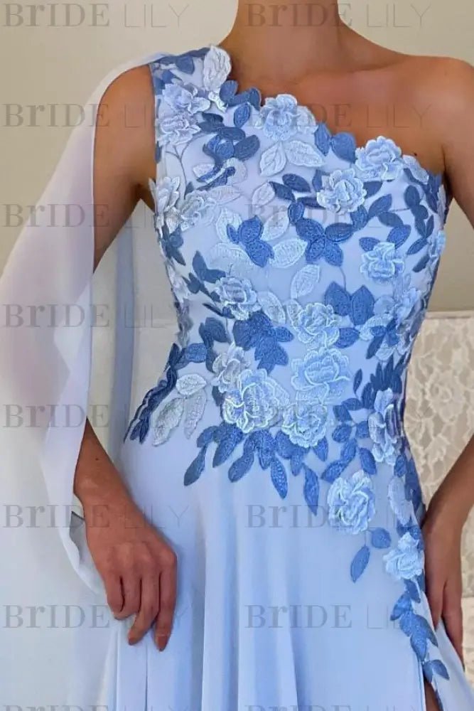 One-Shoulder Sleeveless Chiffon Evening Dresses Long with Side Slit
