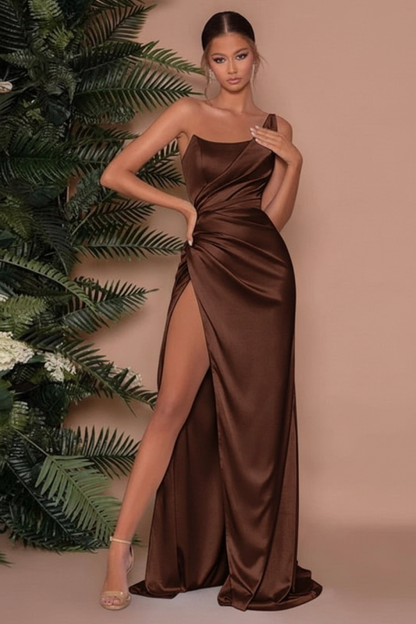 One Shoulder Sleeveless Long Slit Mermaid Evening Dress