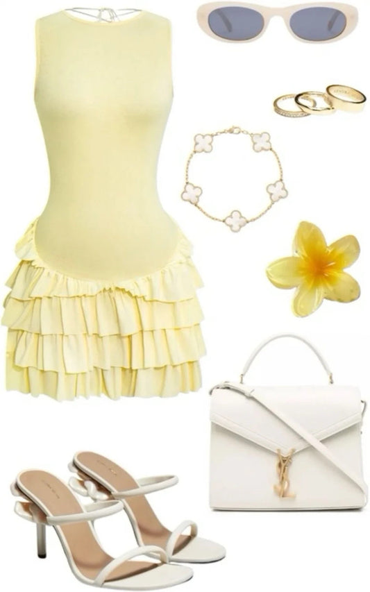 girlhomeshops--Sweet yellow short chiffon ruffle homecoming dress simple dress gh5738