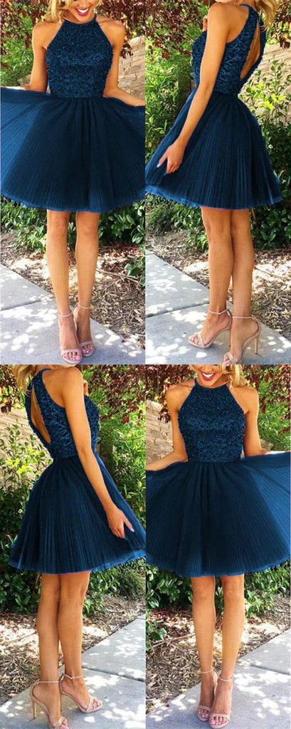 Open Back Halter Purple Beaded Homecoming Cocktail Dresses,AST1266