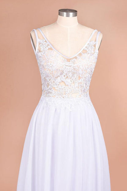 Open Back V-neck Lace Chiffon Wedding Dress