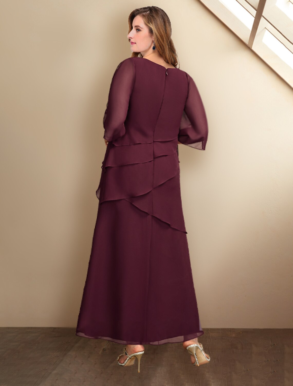 Aimishang A-Line Mother of the Bride Dresses Plus Size Hide Belly Curve Elegant Dress Formal Ankle Length Half Sleeve Jewel Neck Chiffon with Ruffles