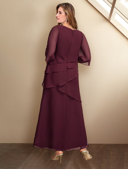 Aimishang A-Line Mother of the Bride Dresses Plus Size Hide Belly Curve Elegant Dress Formal Ankle Length Half Sleeve Jewel Neck Chiffon with Ruffles