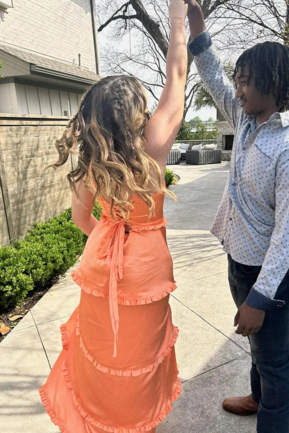 Aimishang Orange Corset Tiered Long Party Dresss Charming Evening Dress With Slit