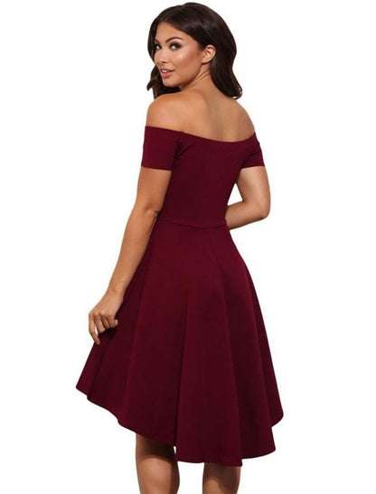 A-Line Cocktail Dresses Cute Dress Homecoming Graduation Short / Mini Short Sleeve Off Shoulder  Satin with Pure Color