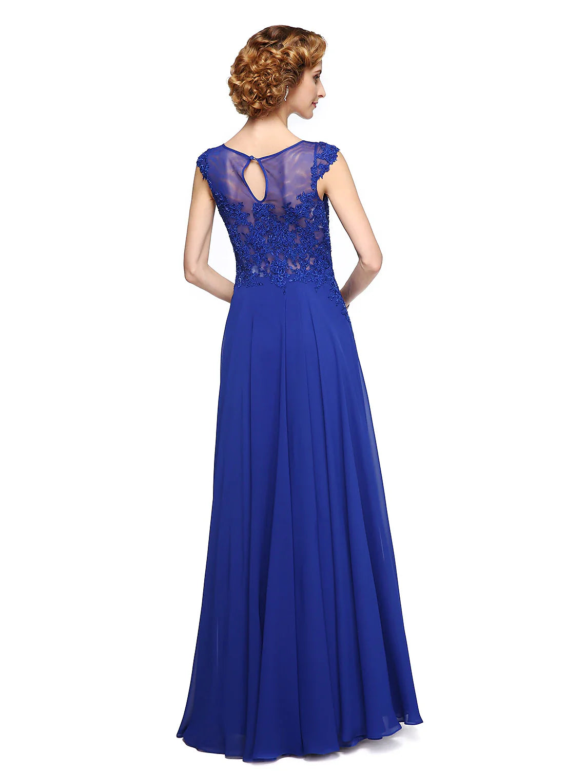 Aimishang  A-Line Mother of the Bride Dress Elegant Jewel Neck Ankle Length Chiffon Lace Sleeveless with Appliques