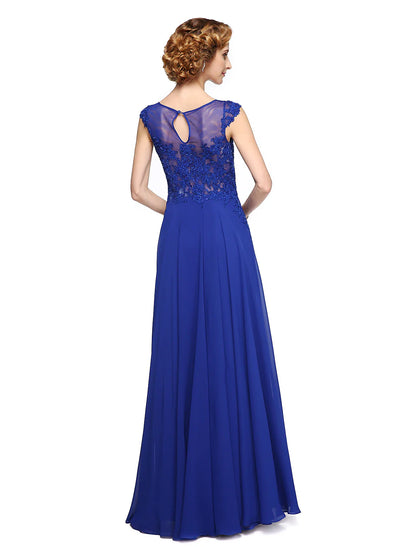 Aimishang  A-Line Mother of the Bride Dress Elegant Jewel Neck Ankle Length Chiffon Lace Sleeveless with Appliques