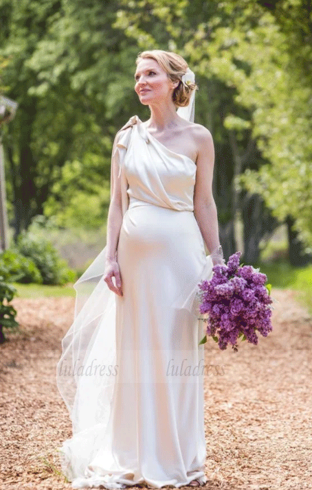 A Line One Shoulder Long Wedding Dresses