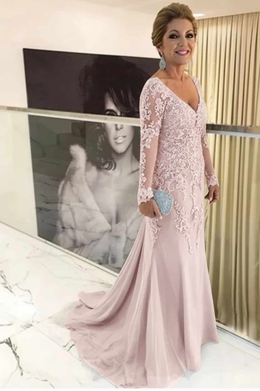 Elegant Long Sleeves Lace mother of the bride dress V-Neck