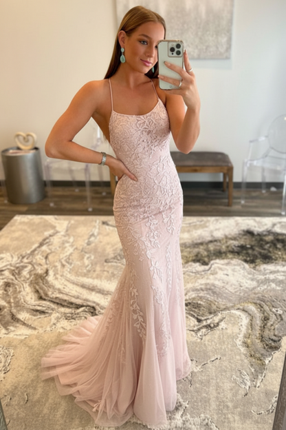 Mint Green Lace Mermaid Backless Long Prom Dresses Sleeveless Evening Dresses
