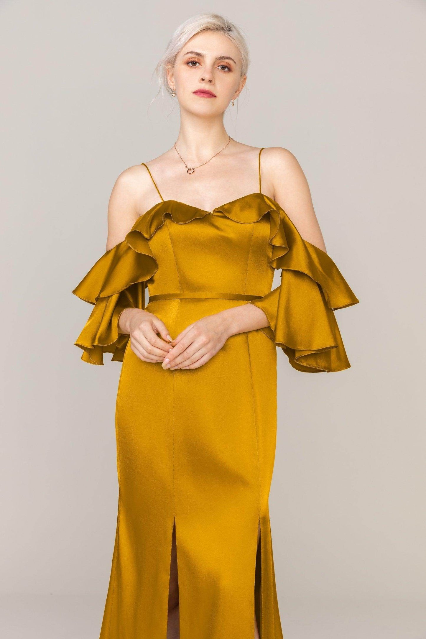 Sheath Sweep Train Luxe Satin Dress CS0310