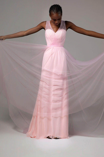A-Line Floor Length Tulle/Chiffon Bridesmaid Dress CB0392