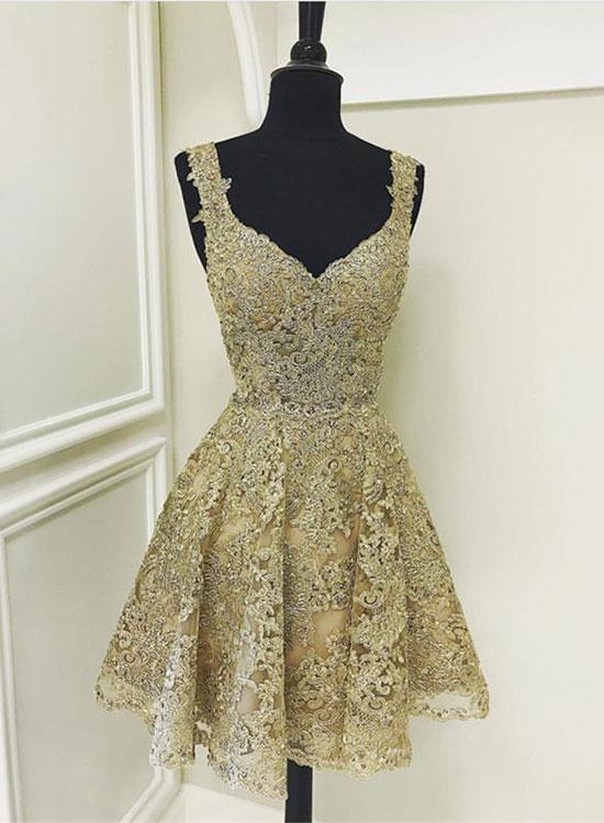Vintage Lace Applique Short A-Line Party Dress Cocktail Dress Homecoming Dress HZ1024