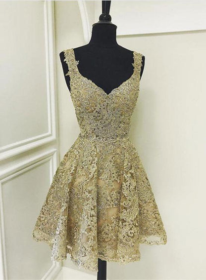 Vintage Lace Applique Short A-Line Party Dress Cocktail Dress Homecoming Dress HZ1024