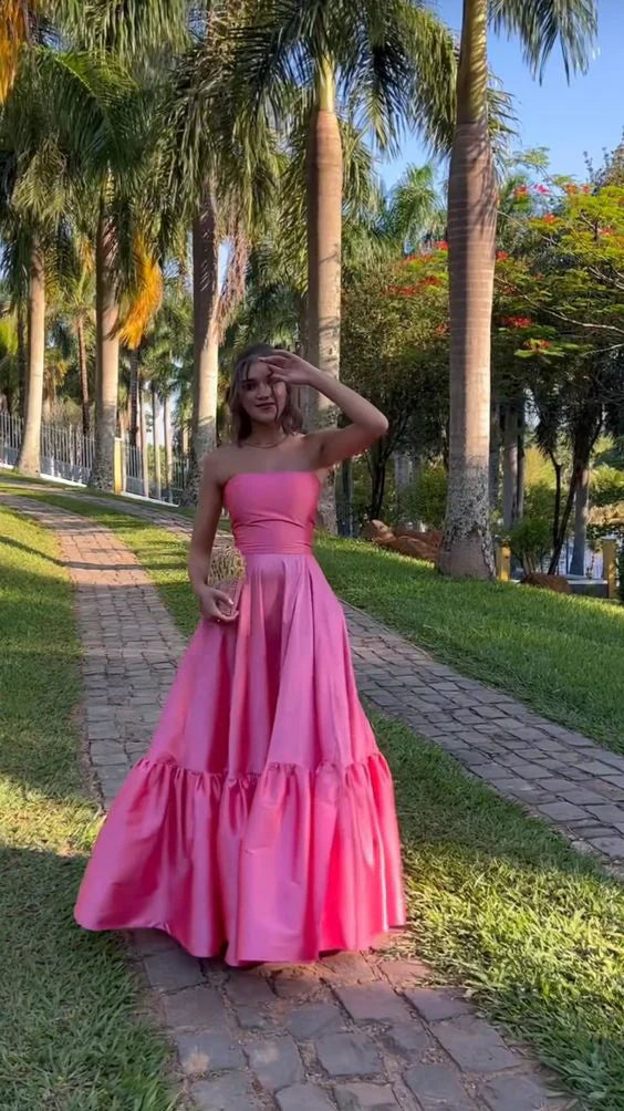 Aimishang Elegant Satin Strapless Evening Dress A-Line Prom Dress Simple Formal Party Dress