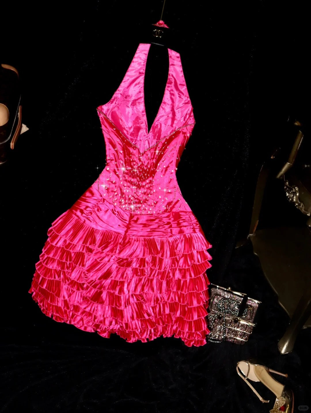 Pink Beaded Homecoming Dress Fashion Short Satin Ball Gown Evening Dress gh4421