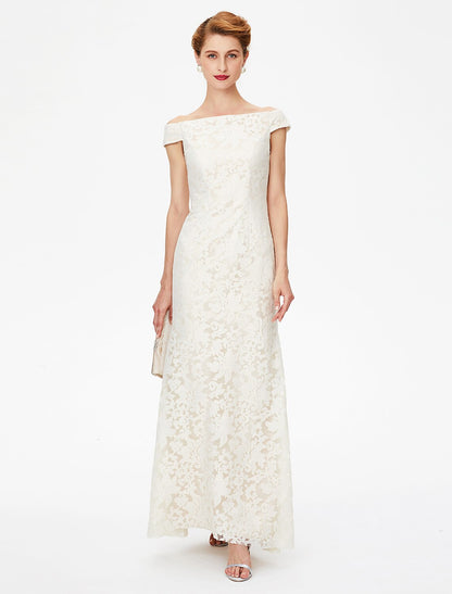 Aimishang Sheath / Column Mother of the Bride Dress Elegant Off Shoulder Floor Length Lace Short Sleeve No with Lace