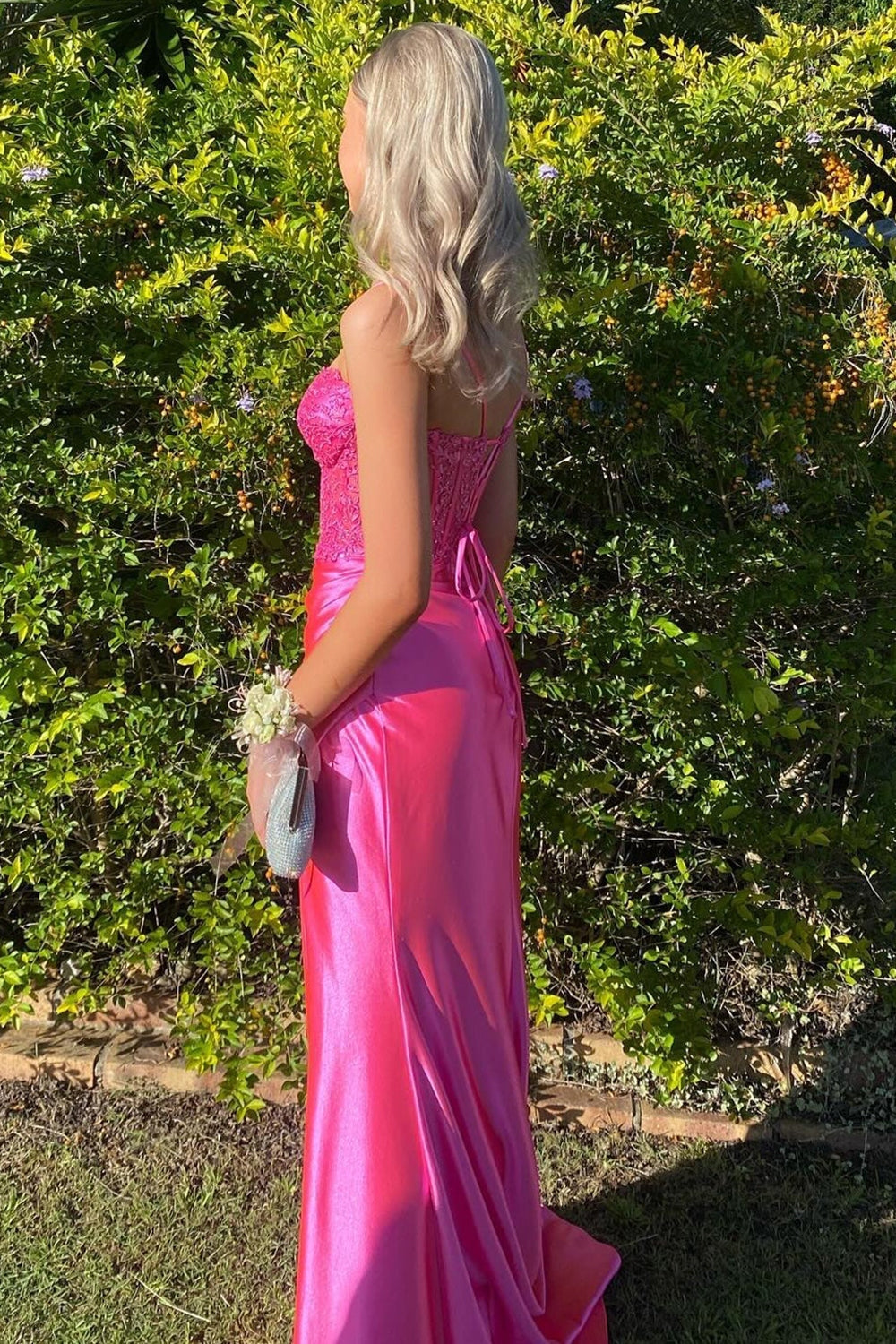 Mermaid Spaghetti Straps Fuchsia Long Satin Prom Dresses
