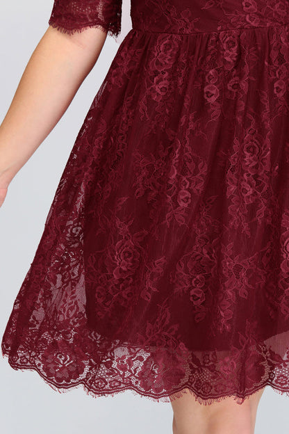 Plus size Burgundy Bridesmaid Dress with Short Sleeves
