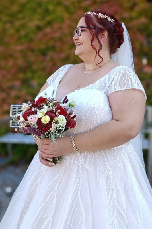 Plus Size Wedding Dresses Aline Cap Sleeves With Beadings